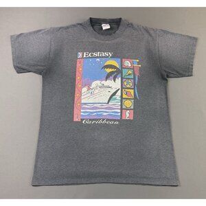 Rare Vintage 90s Ecstasy Caribbean Cruise Boat Faded Black Single Stitch T Large
